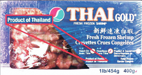 Shrimp in the U.S. often come frozen, in a bag or box, from Thailand, with labeling in several languages for sale in Chinese-owned supermarkets and in Canada. 